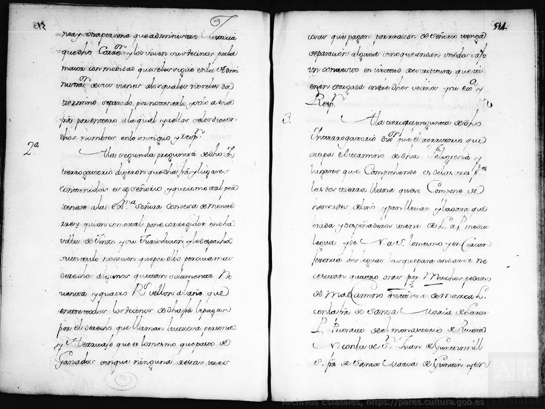 Folios 513 y 514 del Catastro, con las respuestas 2 y 3