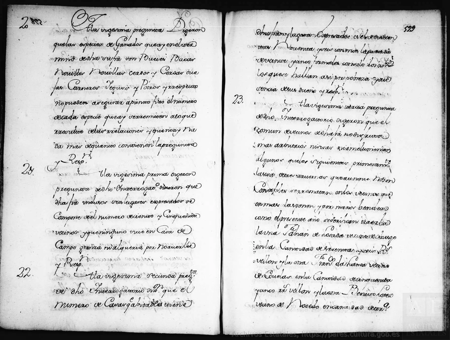 Folio 529 del Catastro, con las respuestas 20 a 23
